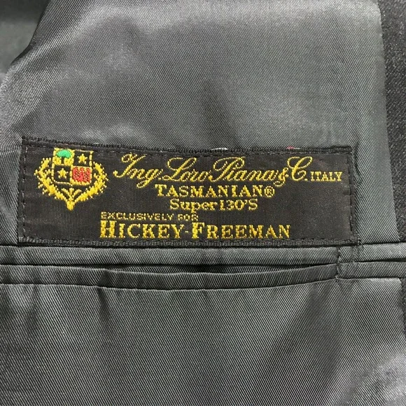 Hickey Freeman Loro Piana Super 130s Wool Suit 41 Reg Charcol Black Two Button